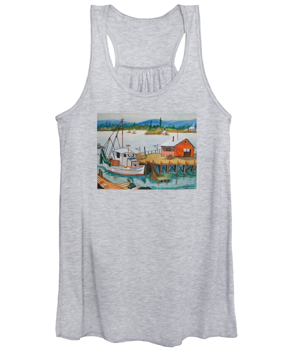 Water Women's Tank Top featuring the painting The Harbour by Manjiri Kanvinde
