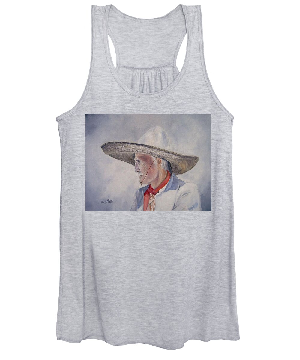 Mexican Cowboy Women's Tank Top featuring the painting The Old Vaquero by Barry BLAKE