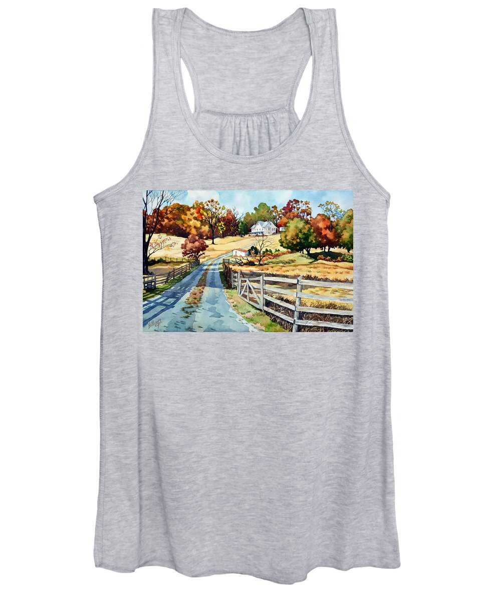 Landscape Women's Tank Top featuring the painting The Road to the Horse Farm by Mick Williams