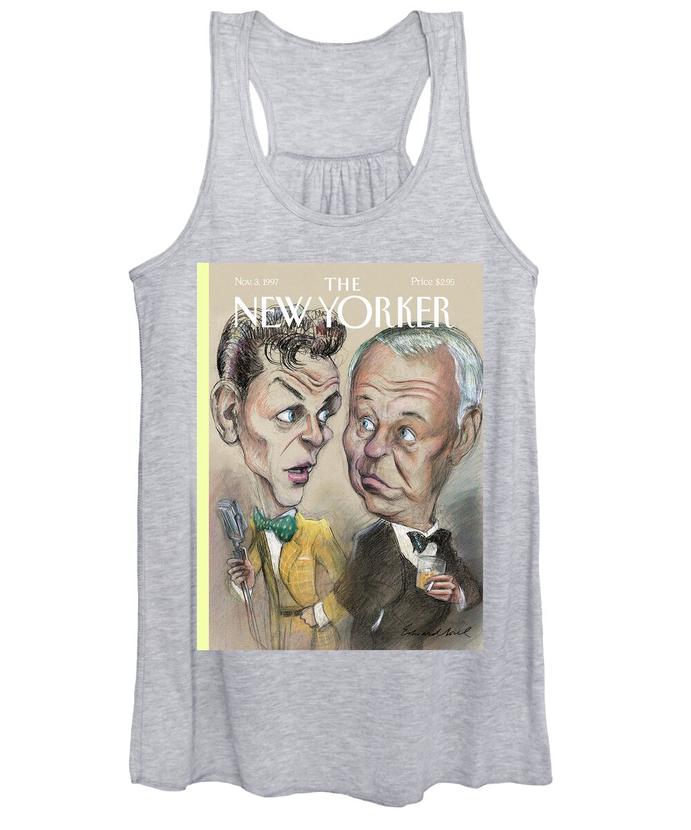 Strangers In The Night Artkey 50922 Eso Edward Sorel Women's Tank Top featuring the painting The Young Frank Sinatra Looking At The Old Frank by Edward Sorel