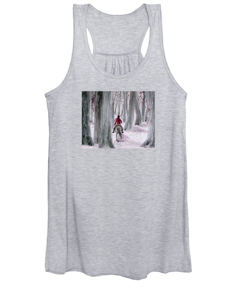 Horses Women's Tank Top featuring the painting Through The Woods by Angela Davies