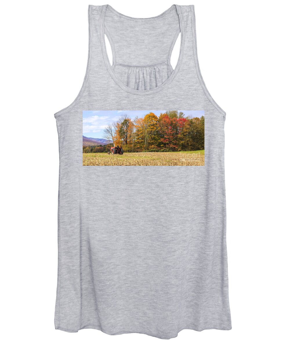 Autumn Women's Tank Top featuring the photograph Tractor in Autumn New England field by Ken Brown