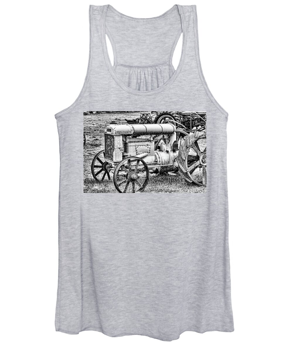 Black And White Women's Tank Top featuring the photograph Tractor by Ron Roberts