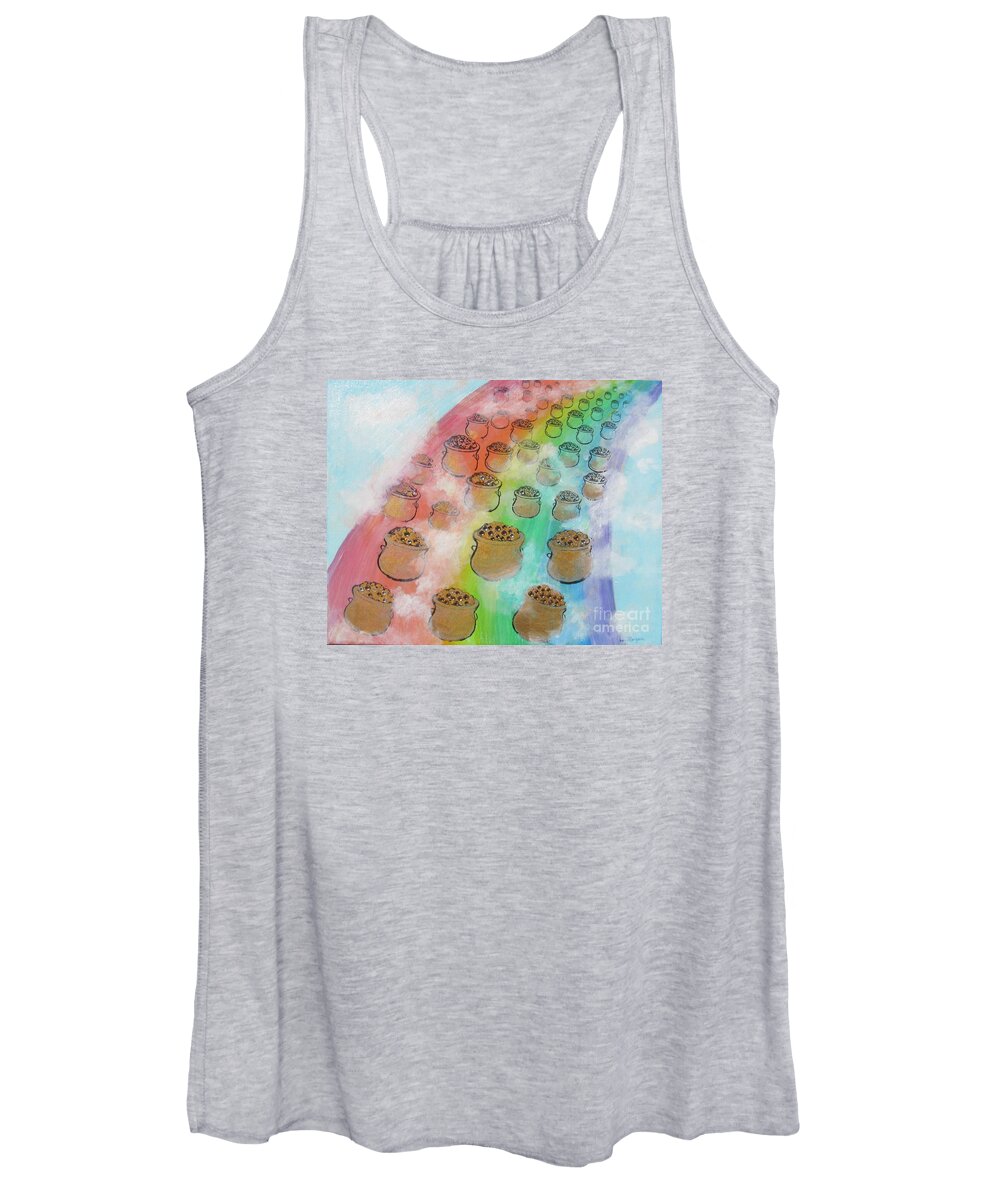 Rainbow Women's Tank Top featuring the painting Rainbow Gold by Laurie Morgan