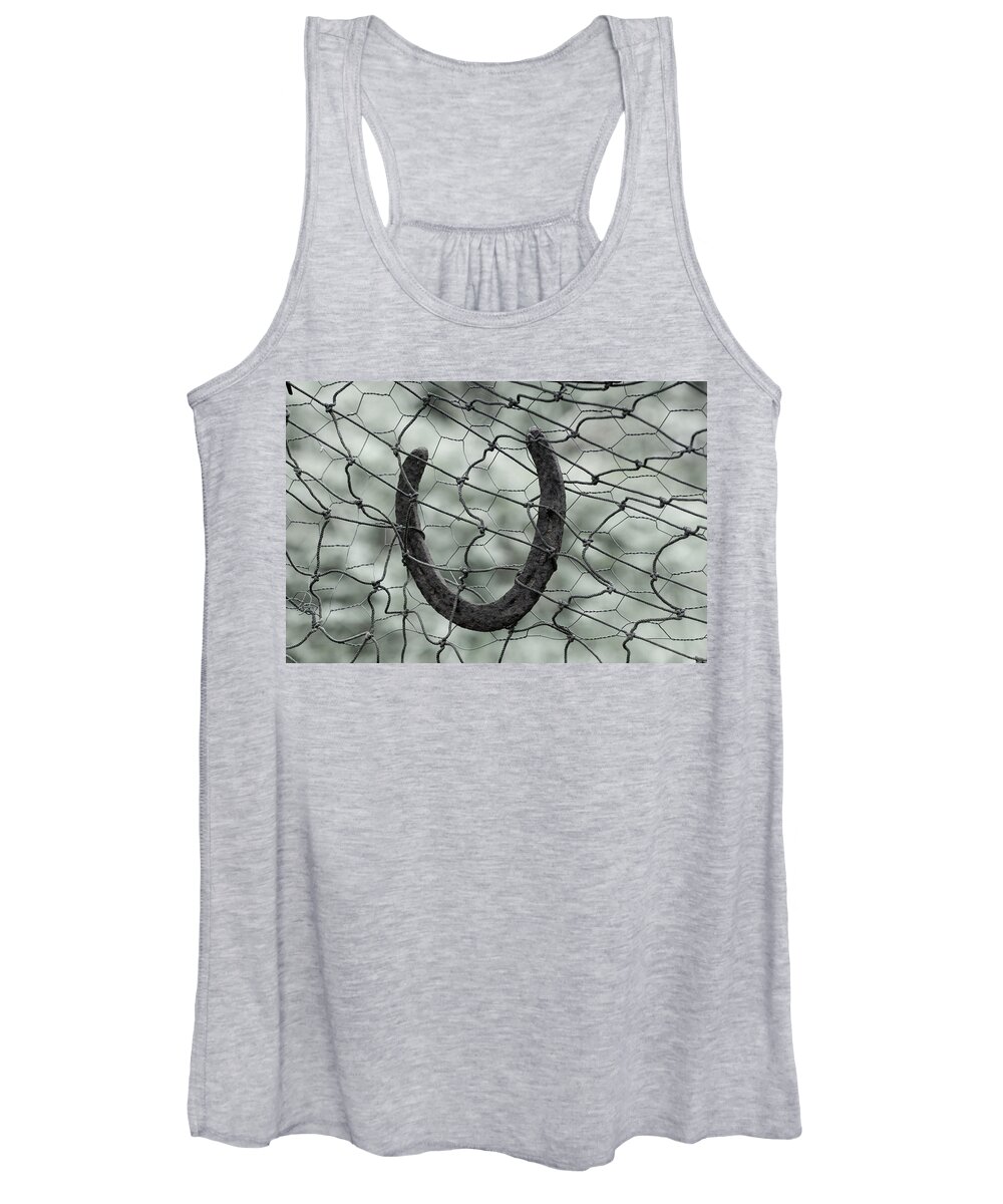 Horseshoe Women's Tank Top featuring the photograph Trapped Horseshoe by Kathy Paynter