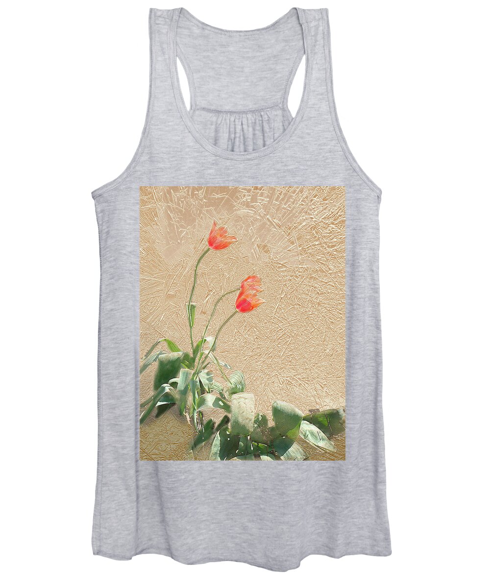 Garden Women's Tank Top featuring the mixed media Tulips In Gold Leaf by Steve Karol