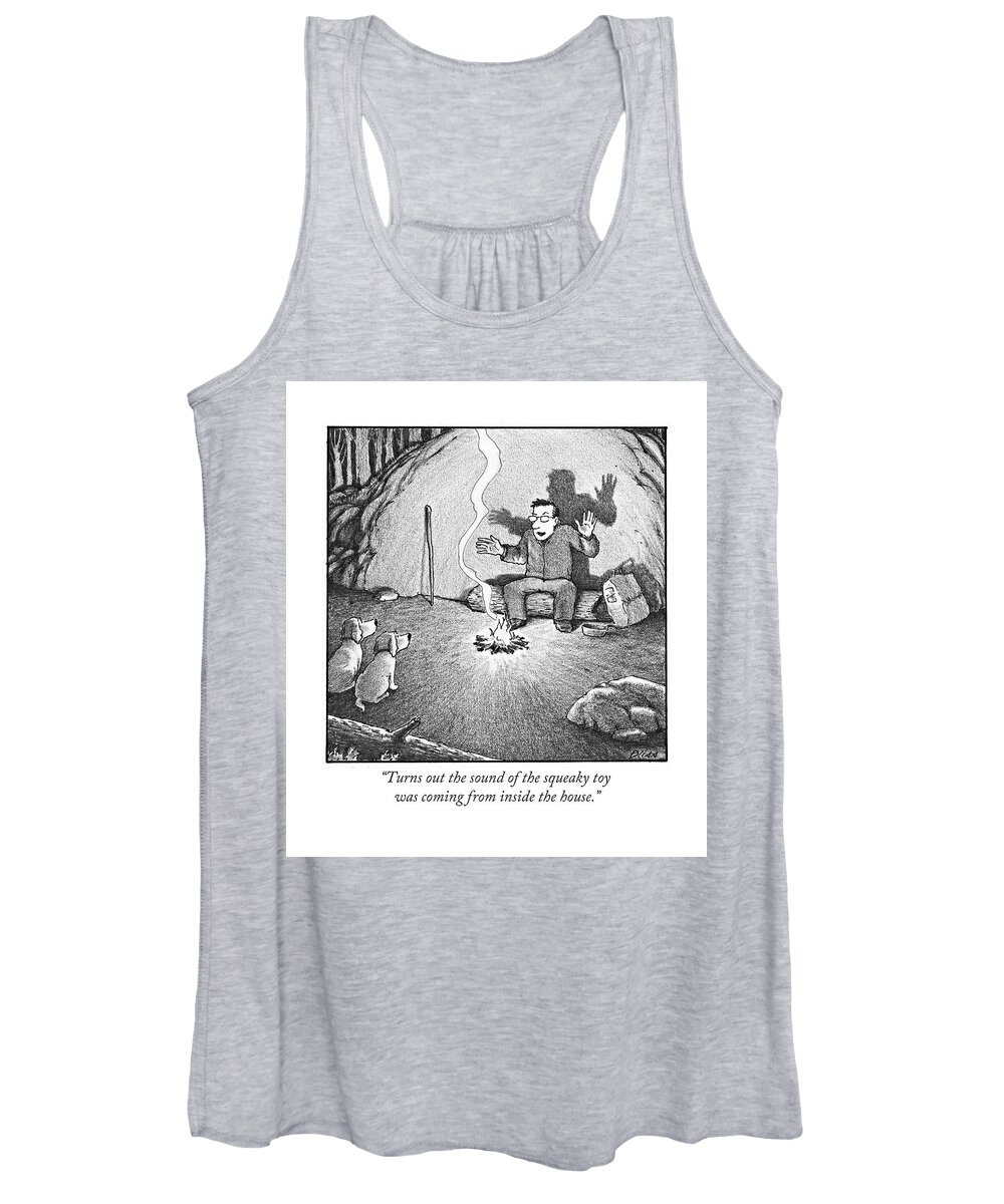 Campfire Women's Tank Top featuring the drawing Turns Out The Sound Of The Squeaky Toy Was Coming by Harry Bliss