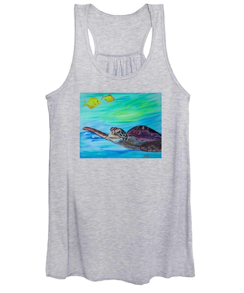 Water Turtle Women's Tank Top featuring the painting Traveling Through by Meryl Goudey