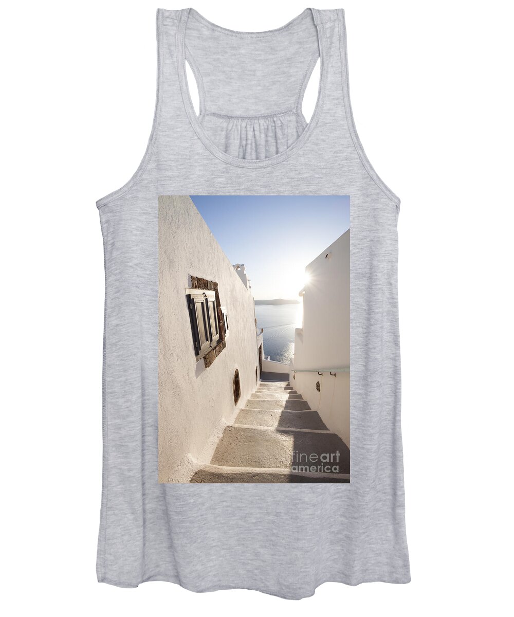 Architecture Women's Tank Top featuring the photograph Typical steps downhill in small greek village Santorini Greece by Matteo Colombo