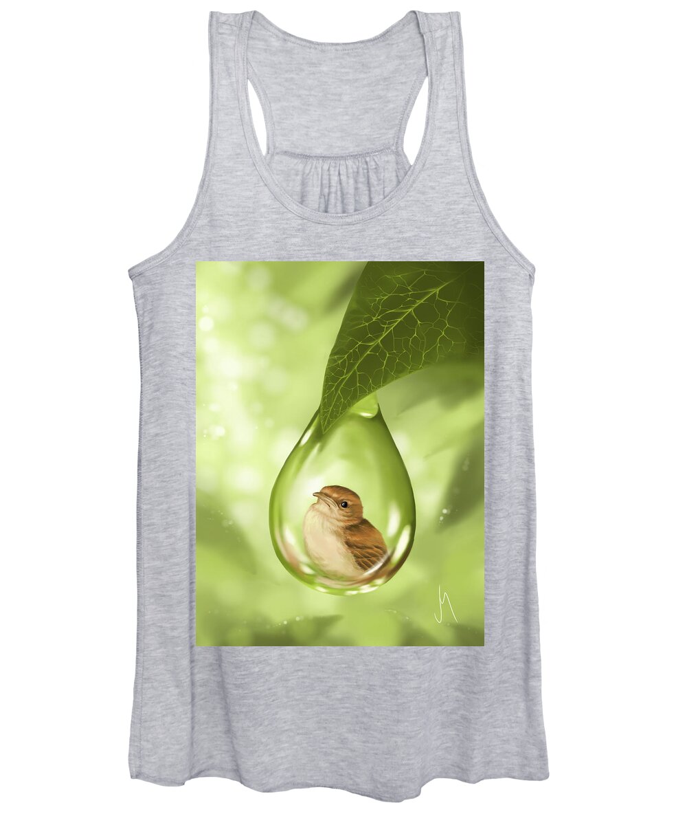 Bird Women's Tank Top featuring the painting Under protection by Veronica Minozzi