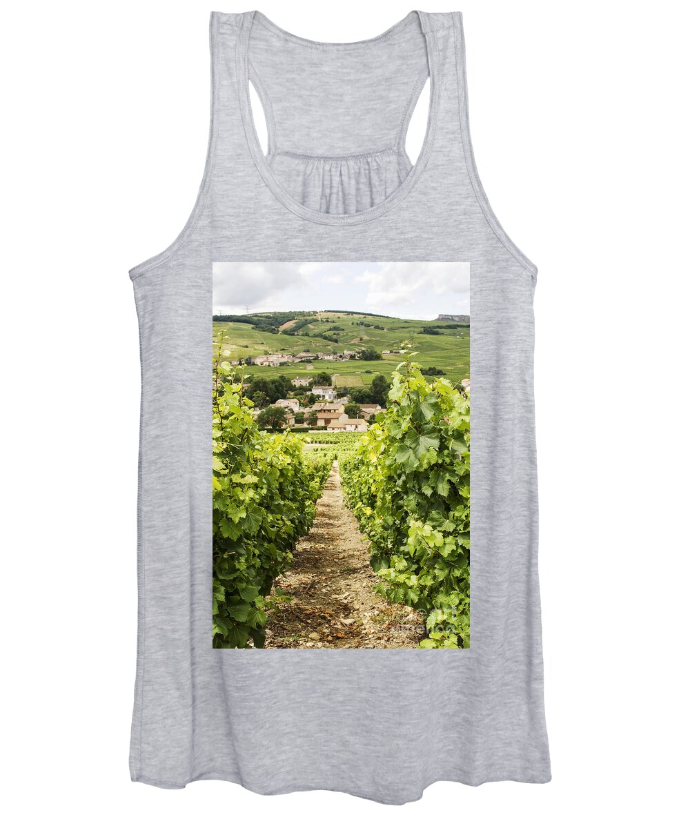 Vineyard Women's Tank Top featuring the photograph Vineyard with view on Burgundy village by Patricia Hofmeester