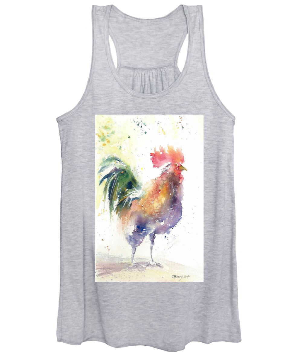Rooster Women's Tank Top featuring the painting Watchful Rooster by Christy Lemp