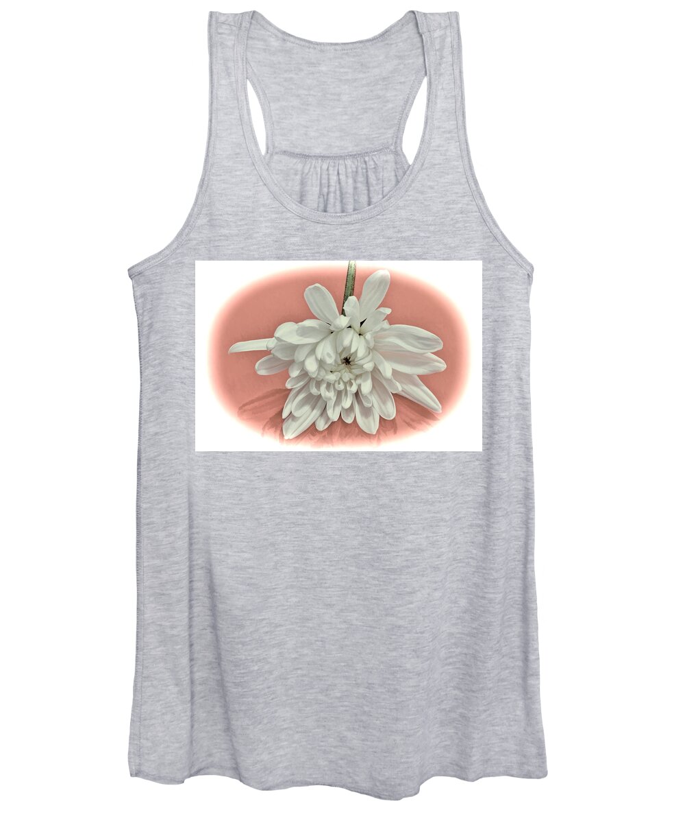 Flower Women's Tank Top featuring the photograph White Flower on Pale Coral Vignette by Phyllis Meinke