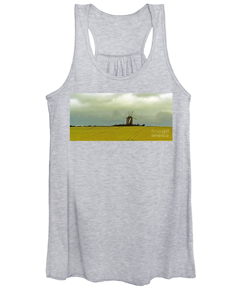 Travel Women's Tank Top featuring the photograph Windmill and Rapeseed and Storm by Elvis Vaughn