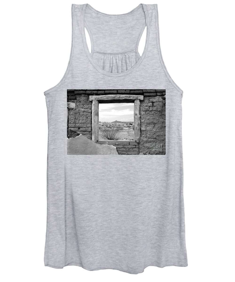 Travelpixpro Big Bend Women's Tank Top featuring the photograph Window onto Big Bend Desert Southwest Black and White by Shawn O'Brien