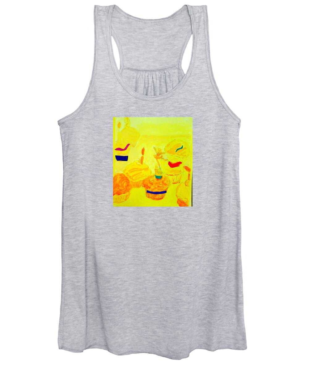 Yellow Cupcakes Women's Tank Top featuring the painting Yellow Cupcakes by Suzanne Berthier