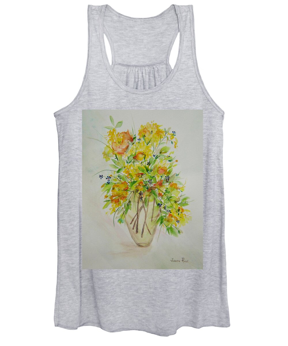 Watercolor Women's Tank Top featuring the painting Yellow Flowers by Judith Rhue