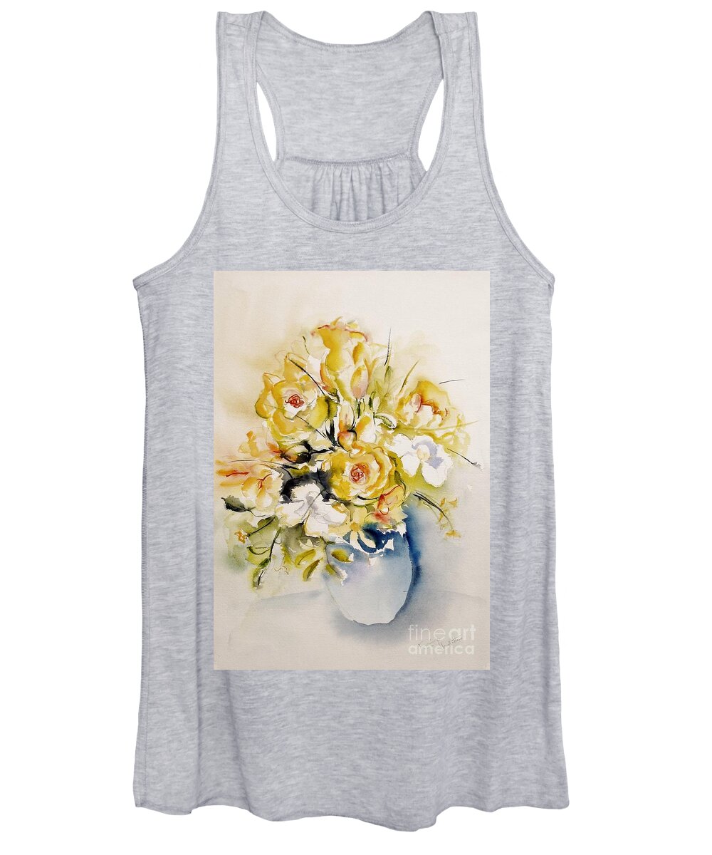 Flower Women's Tank Top featuring the painting Yellow roses by Karina Plachetka