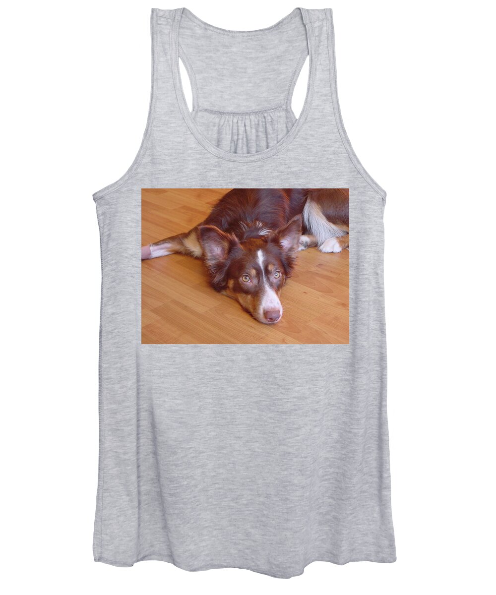 Border Collie Women's Tank Top featuring the photograph Abbey Feeling Down by Charles and Melisa Morrison