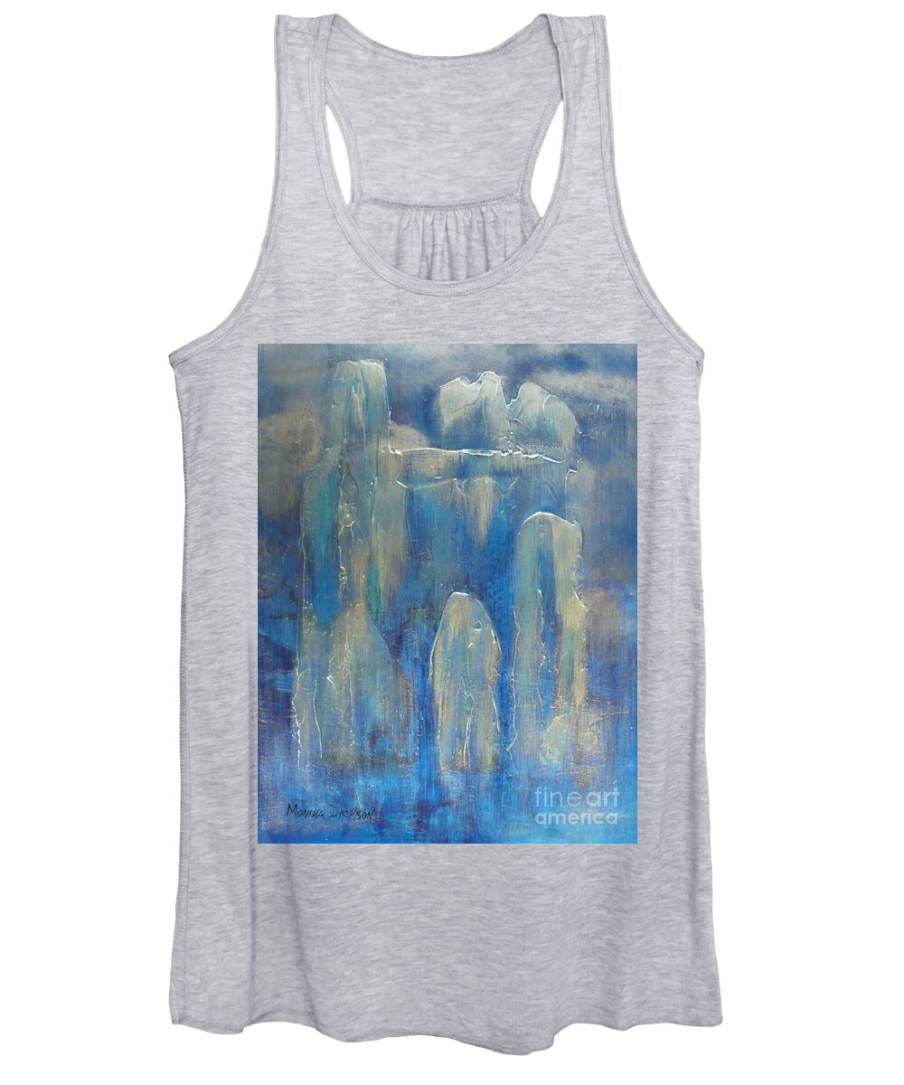 Abstract Women's Tank Top featuring the painting Abstract Blue Ice by Monika Shepherdson