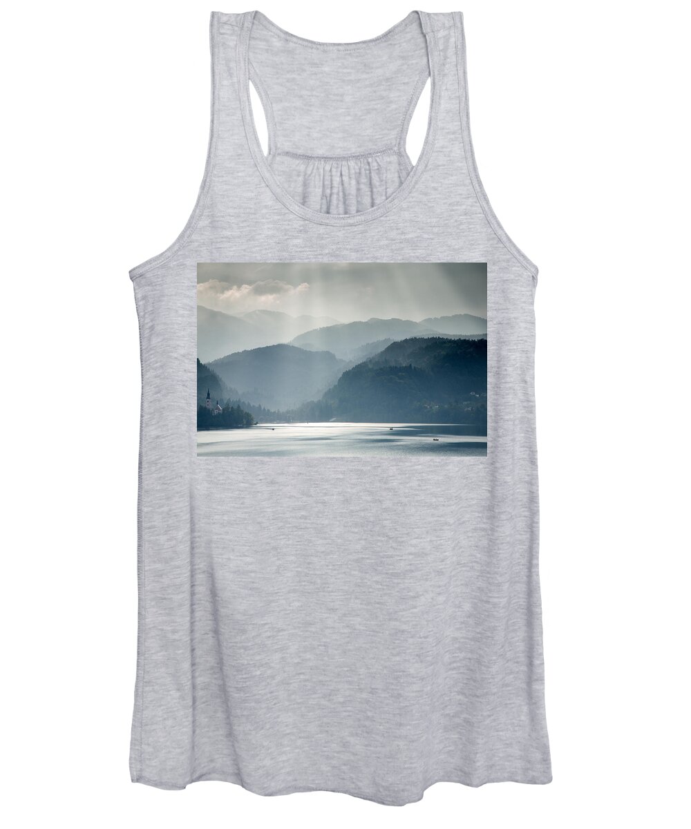 Bled Women's Tank Top featuring the photograph Breaking through the mist by Ian Middleton