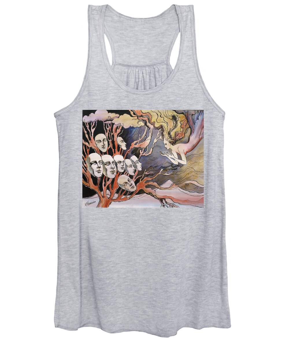 Fantasy Women's Tank Top featuring the painting Choosing the next face by Valentina Plishchina