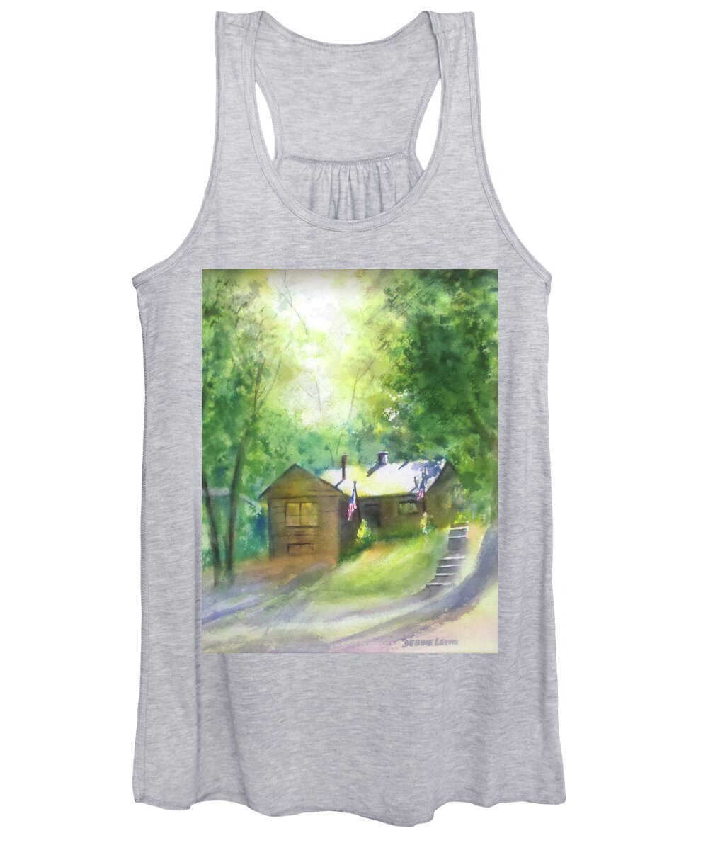 Colorado Cabin Women's Tank Top featuring the painting Cool Colorado Cabin by Debbie Lewis
