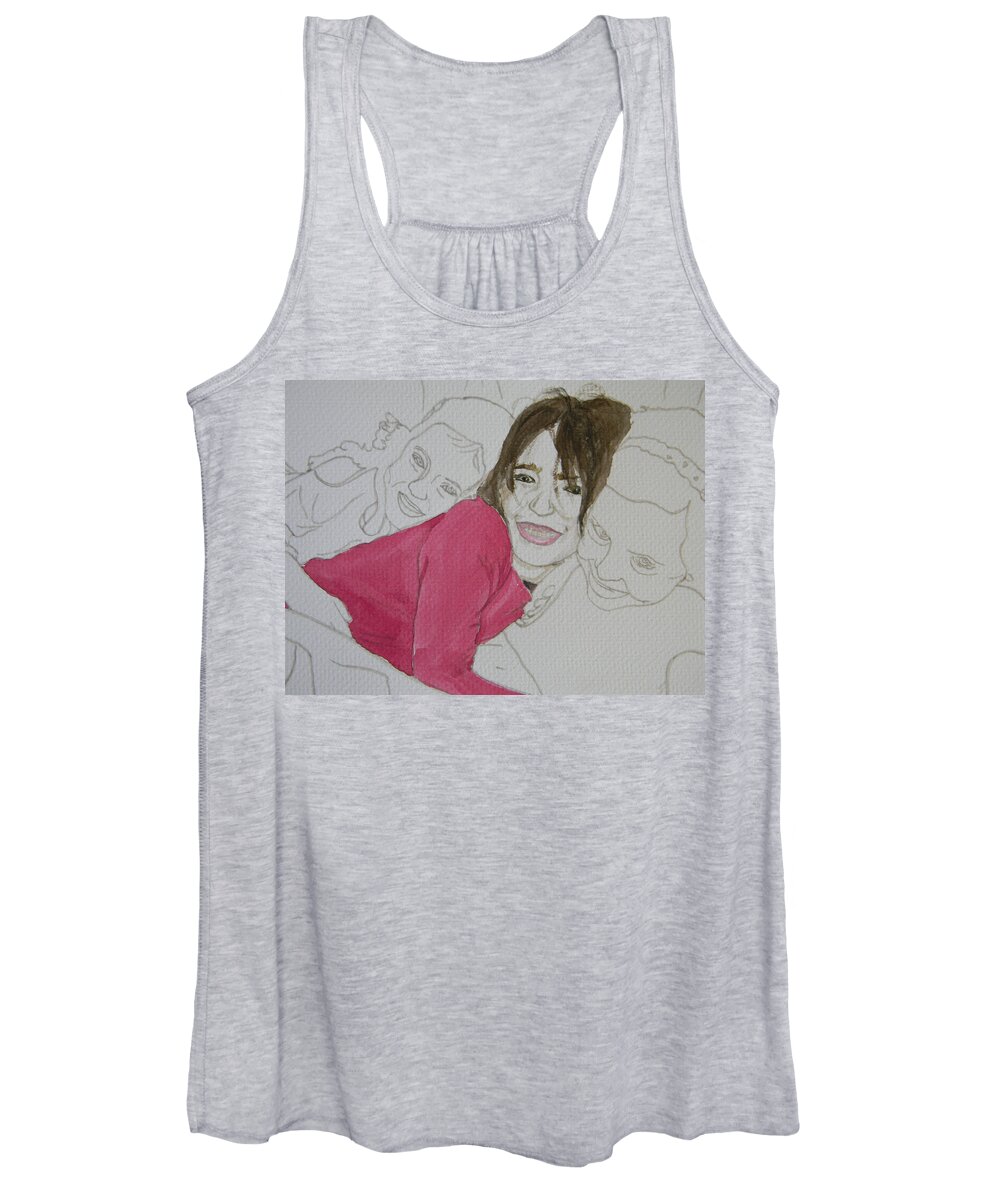 Girls Women's Tank Top featuring the painting Cousins Portrait 2 of 3 by Marwan George Khoury