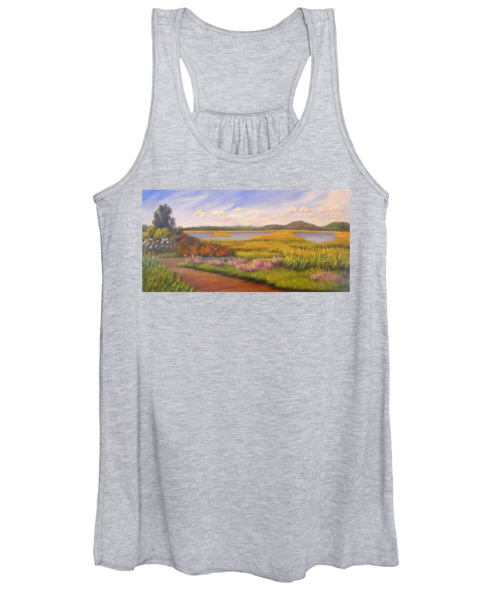 Marsh Women's Tank Top featuring the painting Early Fall Plum Island by Sharon E Allen