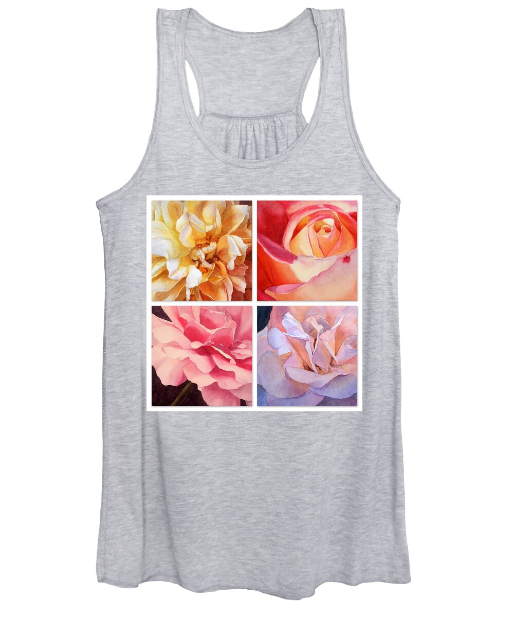 Jan Lawnikanis Women's Tank Top featuring the painting Heart of a Rose Collage by Jan Lawnikanis