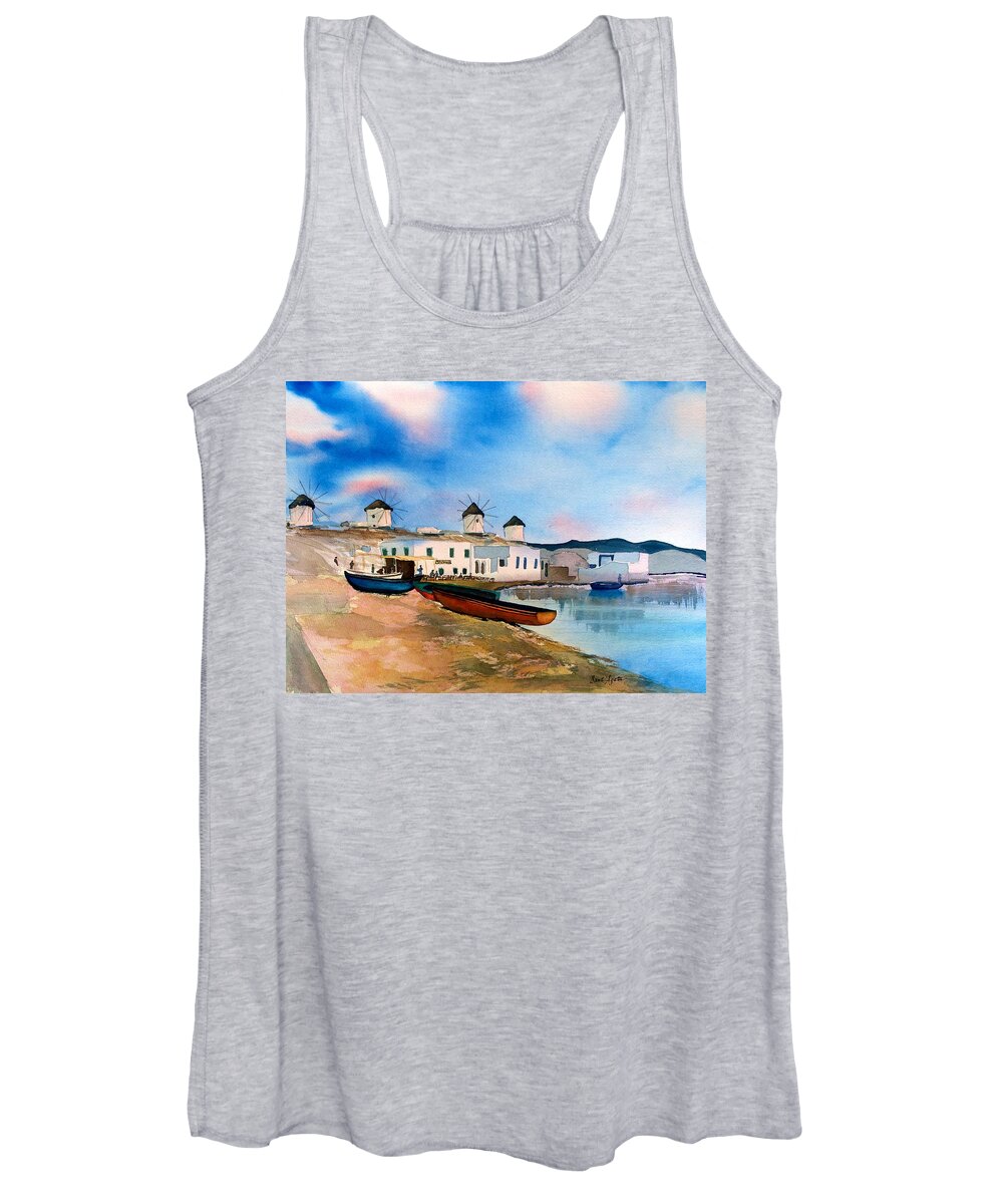 Mykonos Women's Tank Top featuring the painting Quiet Days by Frank SantAgata