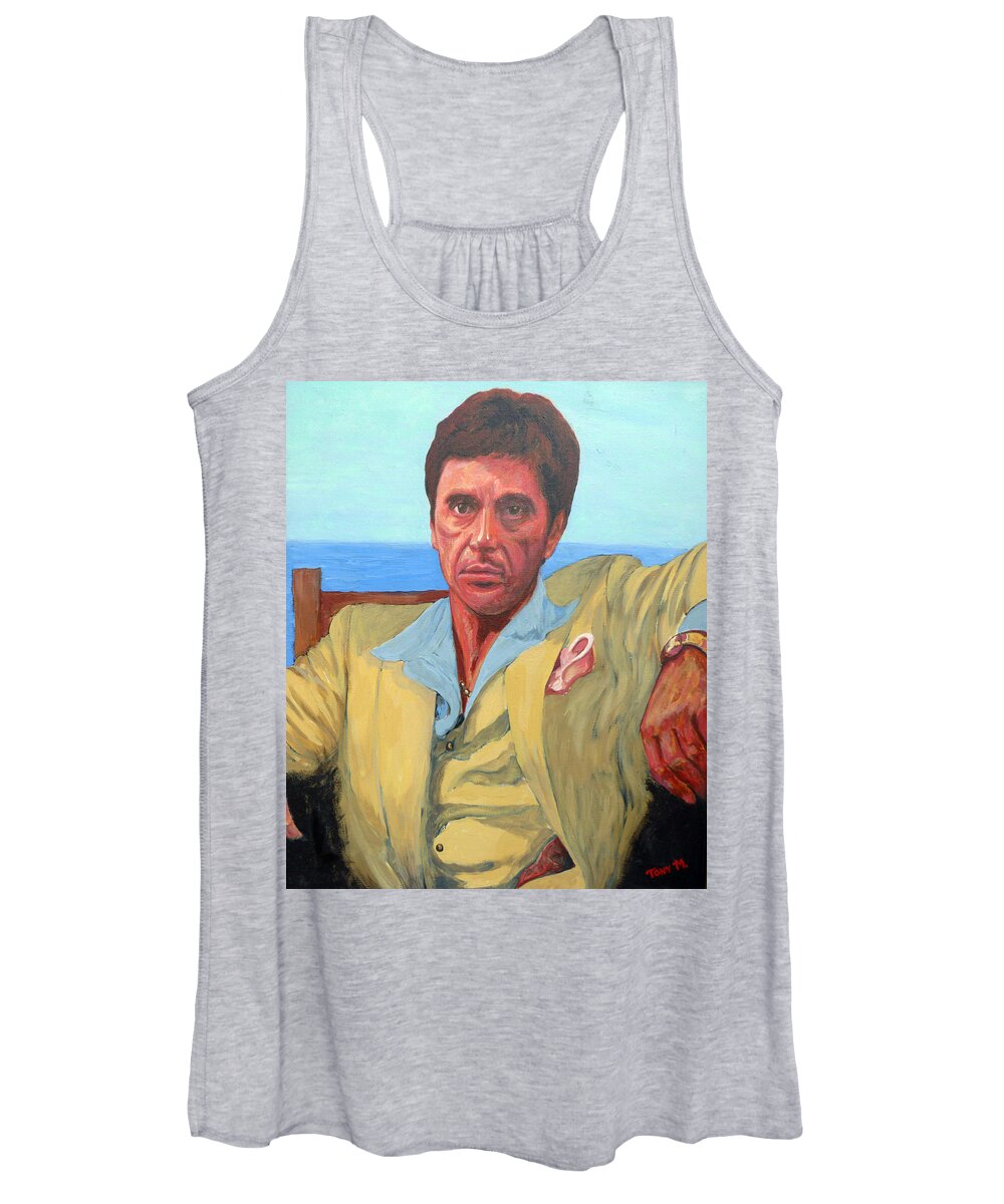 Scarface Women's Tank Top featuring the painting Scarface - Tony Montana by Tom Roderick