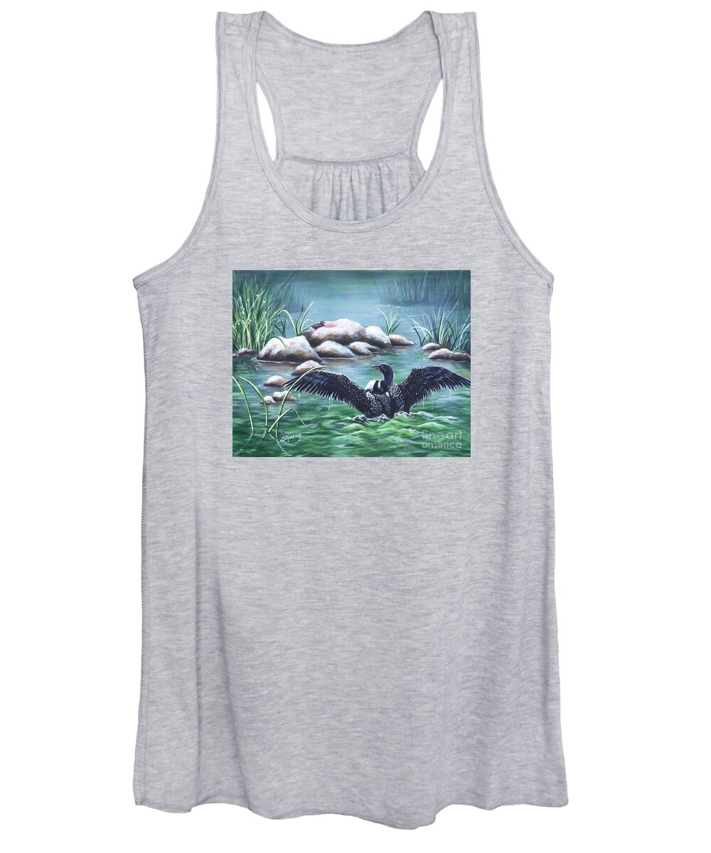 Loon Women's Tank Top featuring the painting Showing off by Sharon Molinaro