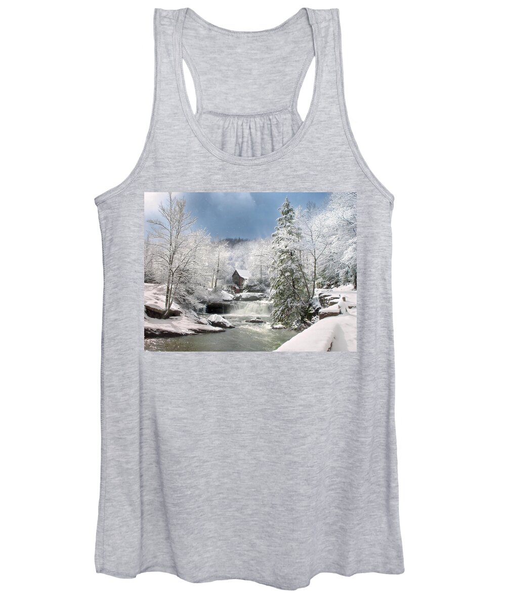 Babcock State Park Women's Tank Top featuring the photograph Snow at Babcock State Park by Mary Almond