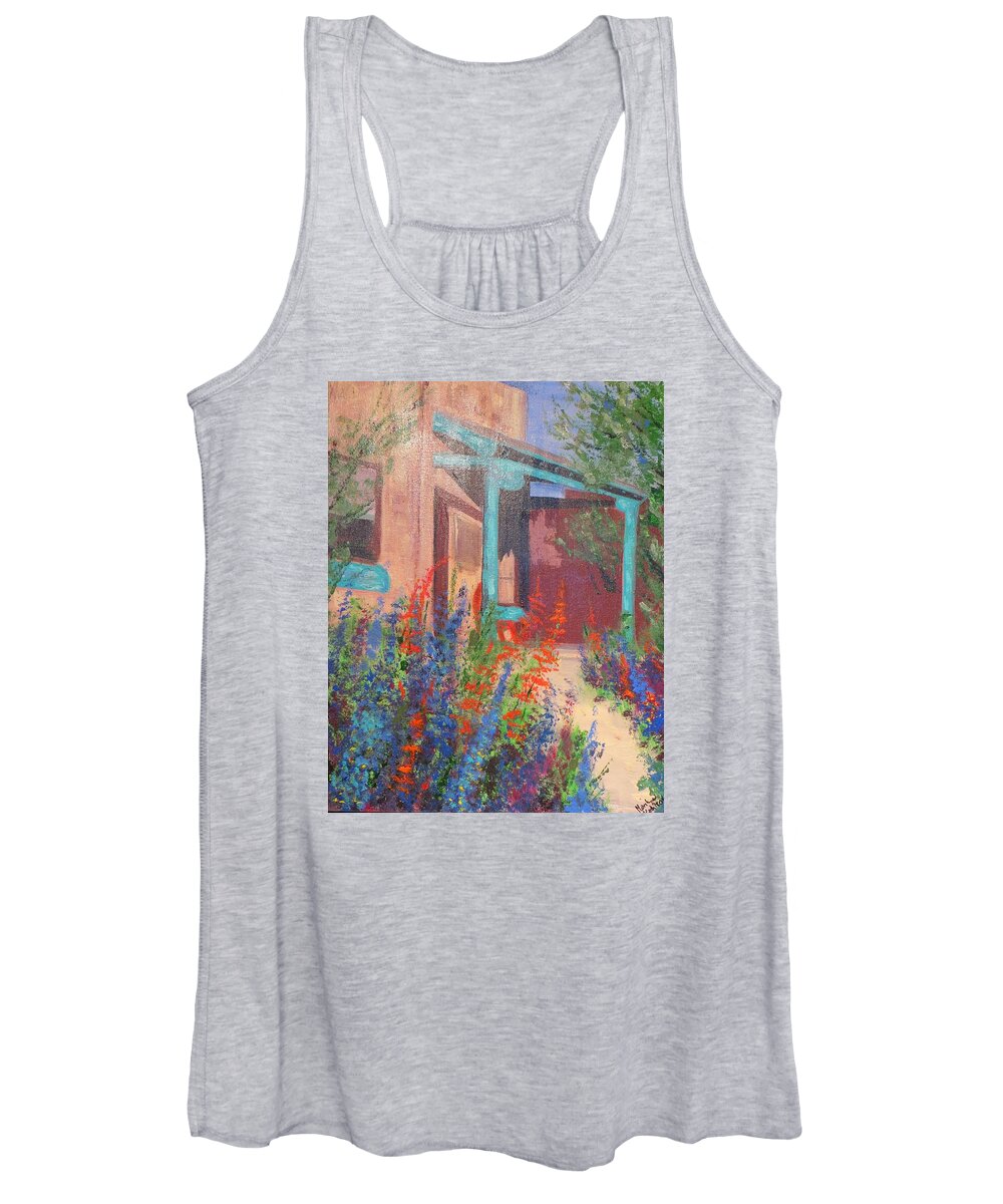 Adobe House Women's Tank Top featuring the painting Adobe in Bloom by Marilyn Quigley