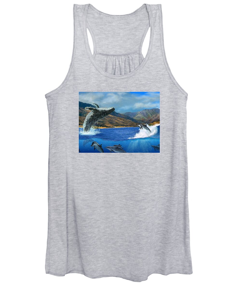 Breaching Women's Tank Top featuring the painting Breaching Humpback Whale at West Maui by Stephen Jorgensen