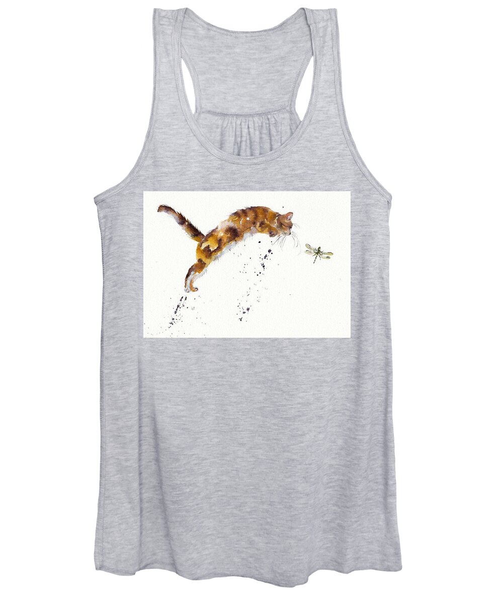 Cat Women's Tank Top featuring the painting Chasing the Dragon - Leaping Cat by Debra Hall