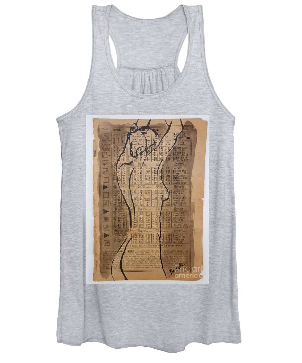Sumi Ink Women's Tank Top featuring the drawing Dec 1958 #1 by M Bellavia