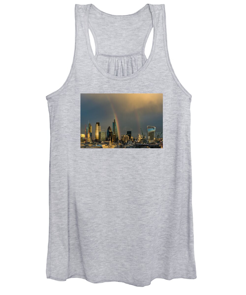 Rainbow Women's Tank Top featuring the photograph Double rainbow over the City of London #1 by Gary Eason