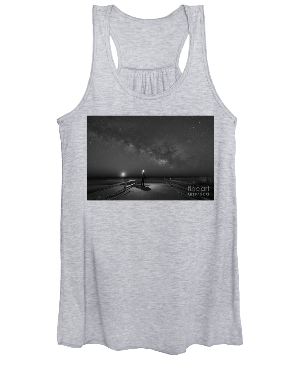 Midnight Explorer Women's Tank Top featuring the photograph Midnight Explorer Moonrise Milky Way at the Jersey Shore #1 by Michael Ver Sprill