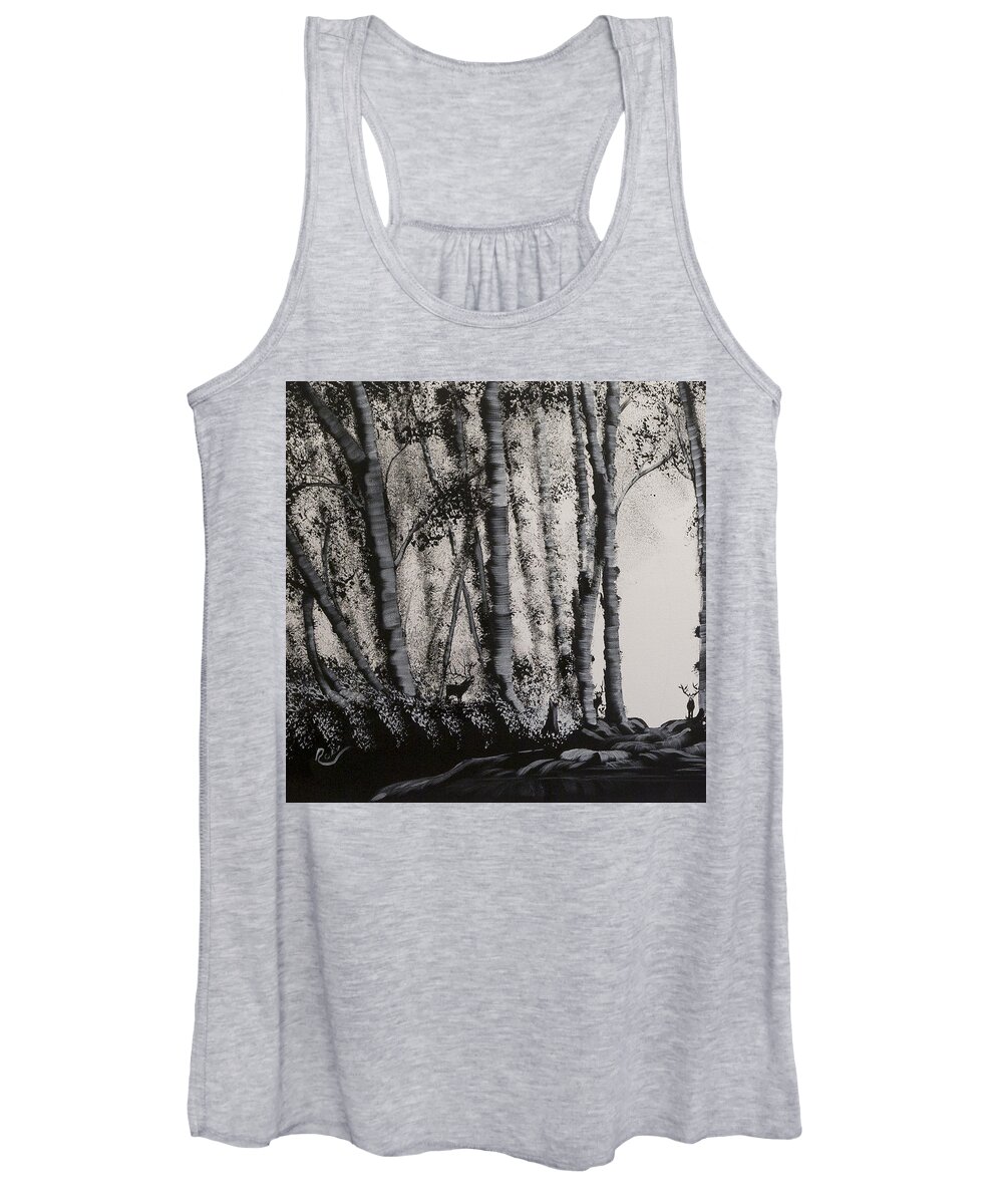 Silhouette Women's Tank Top featuring the painting Monarch of the Forest Left by Russell Collins