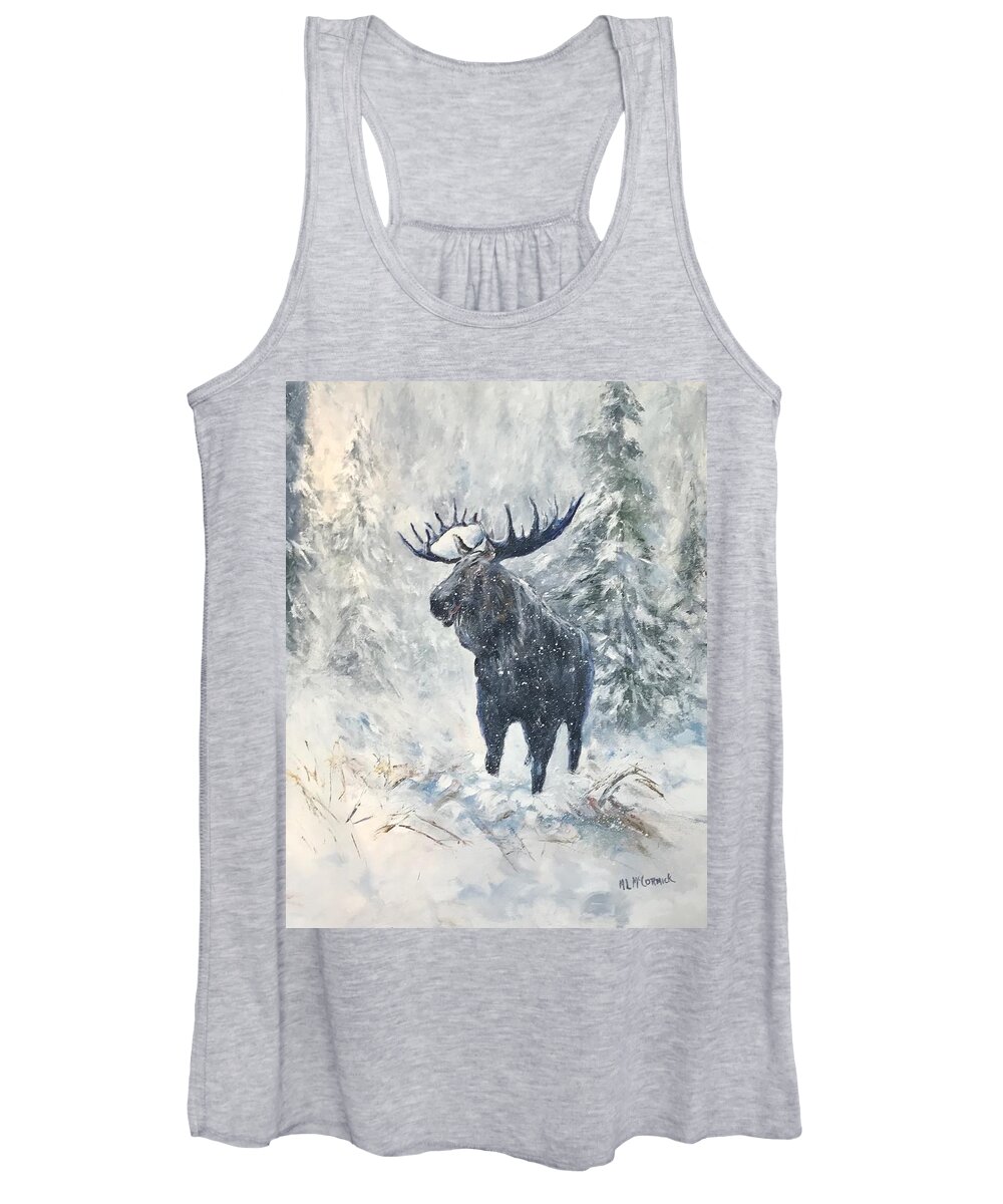 Moose Women's Tank Top featuring the painting Moose in Winter by ML McCormick