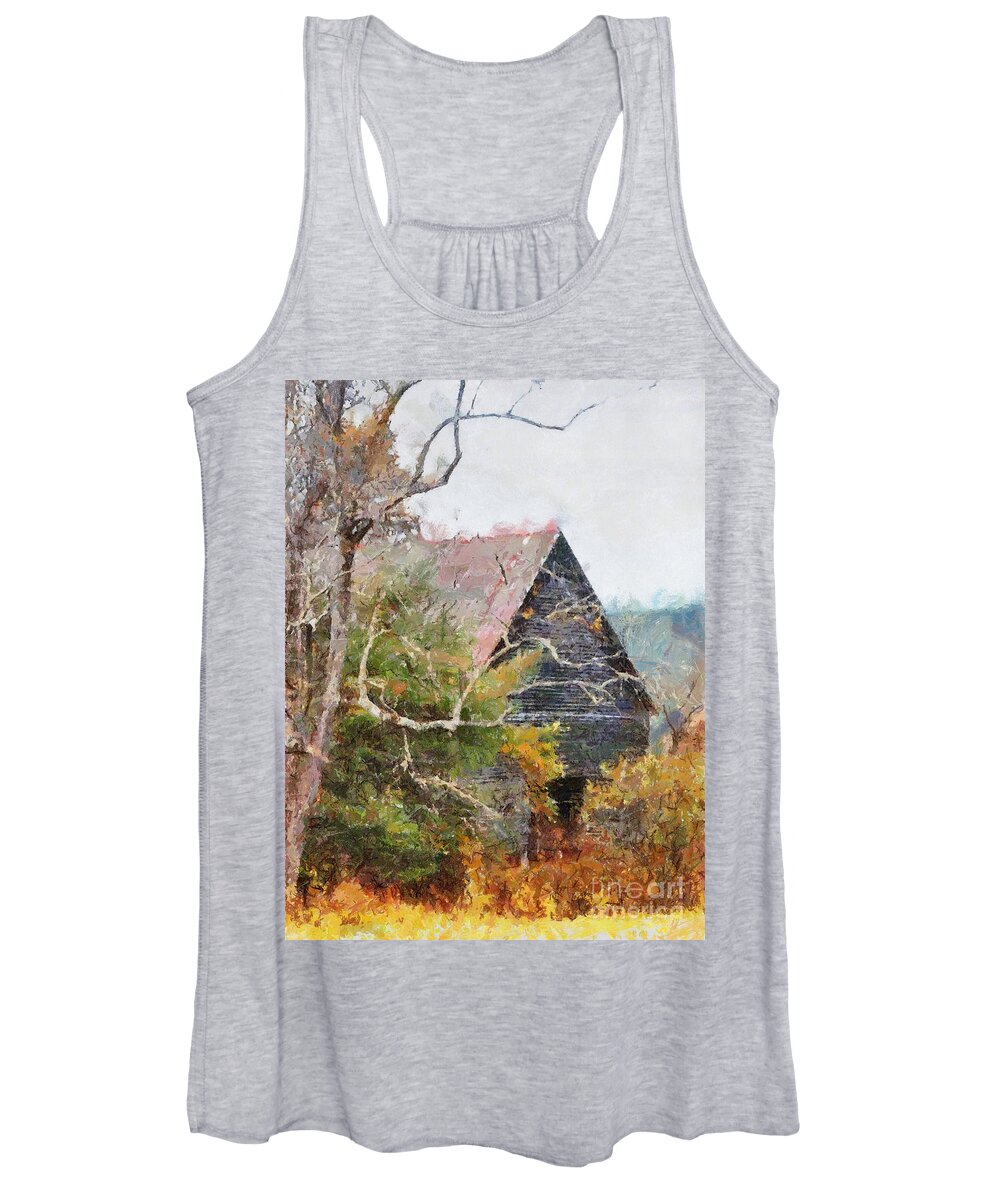 Landscape Women's Tank Top featuring the digital art Old Barn at Cades Cove #1 by Todd Blanchard