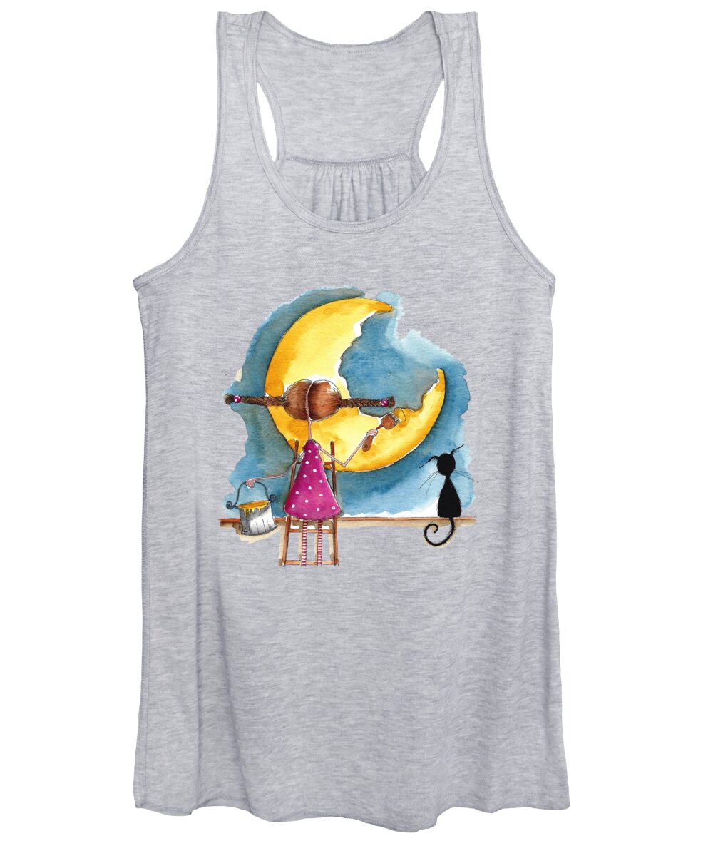 Girl Women's Tank Top featuring the painting Painting the Moon #2 by Lucia Stewart