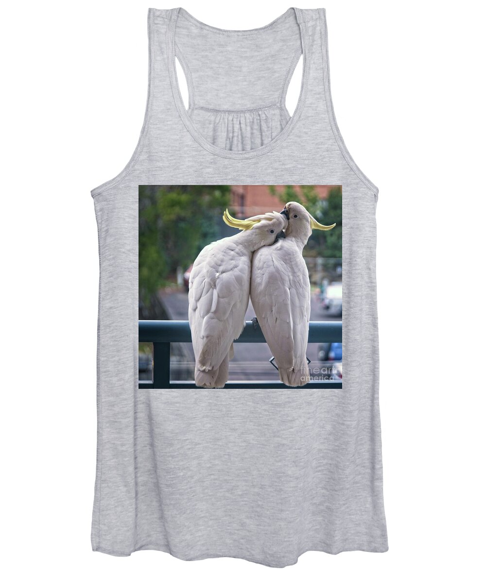 Cockatoo Women's Tank Top featuring the photograph Photo Series -Two amorous Australian Sulphur Crested Cockatoos f #1 by Geoff Childs