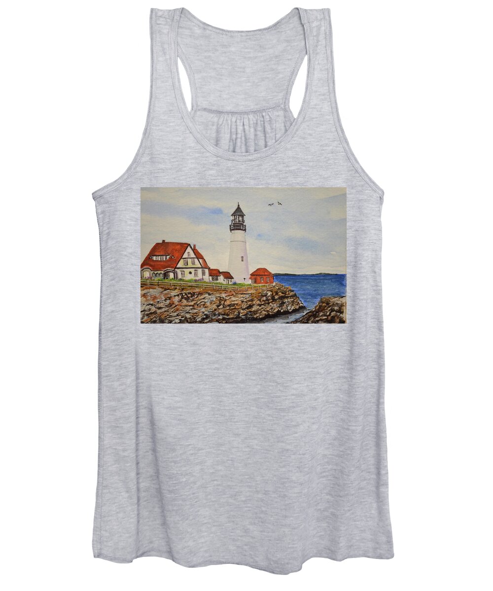 Portland Headlight Women's Tank Top featuring the painting Portland Headlight by Kellie Chasse