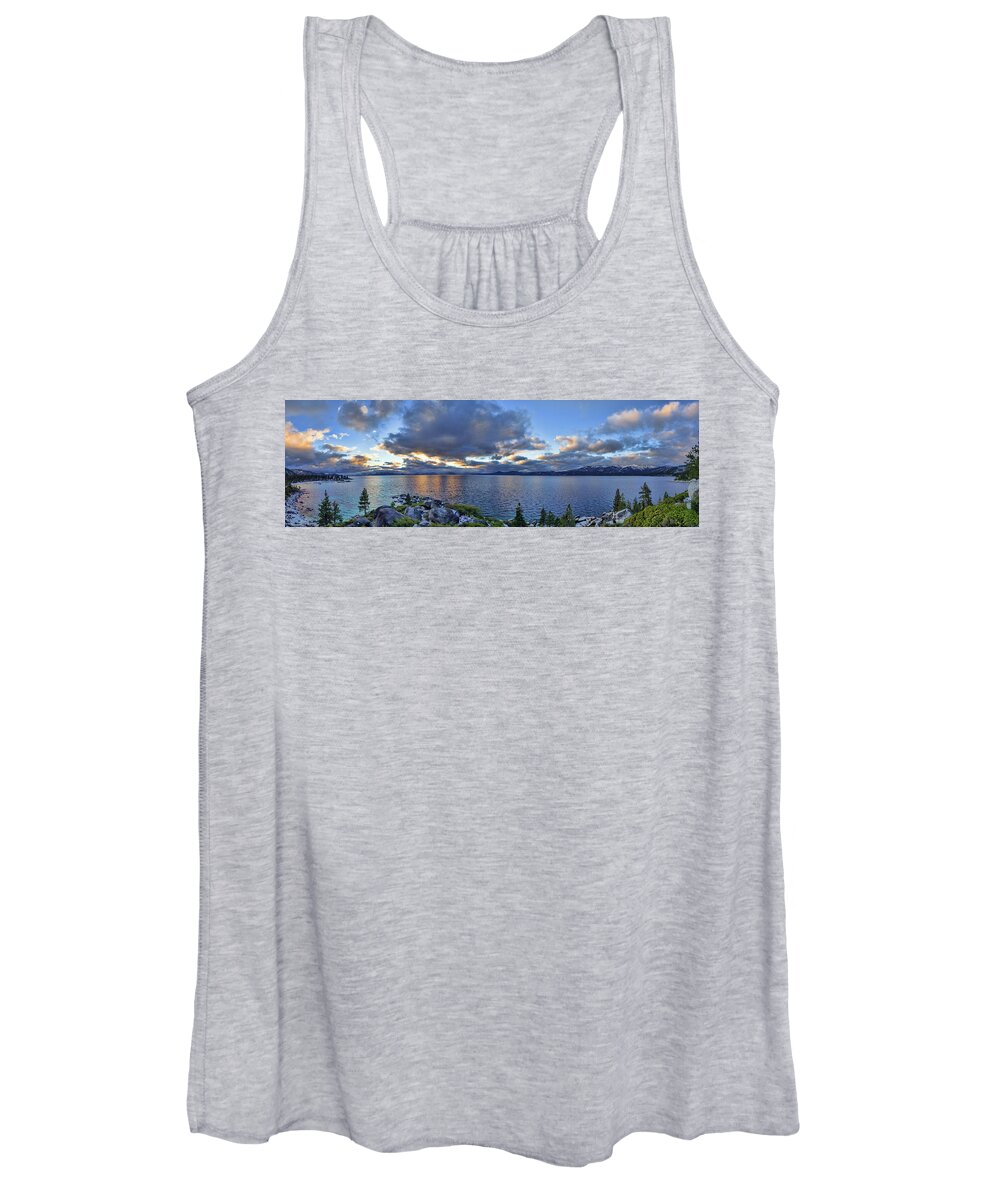 Lake Women's Tank Top featuring the photograph Tahoe Sunset Panorama #1 by Martin Gollery