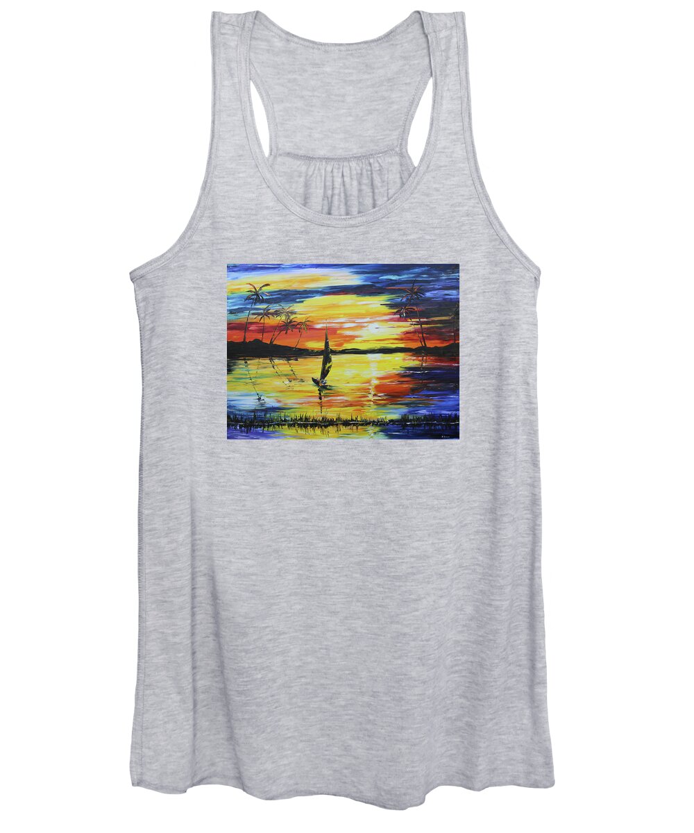 Caribbean House Women's Tank Top featuring the painting Tropical Sunset #2 by Kevin Brown