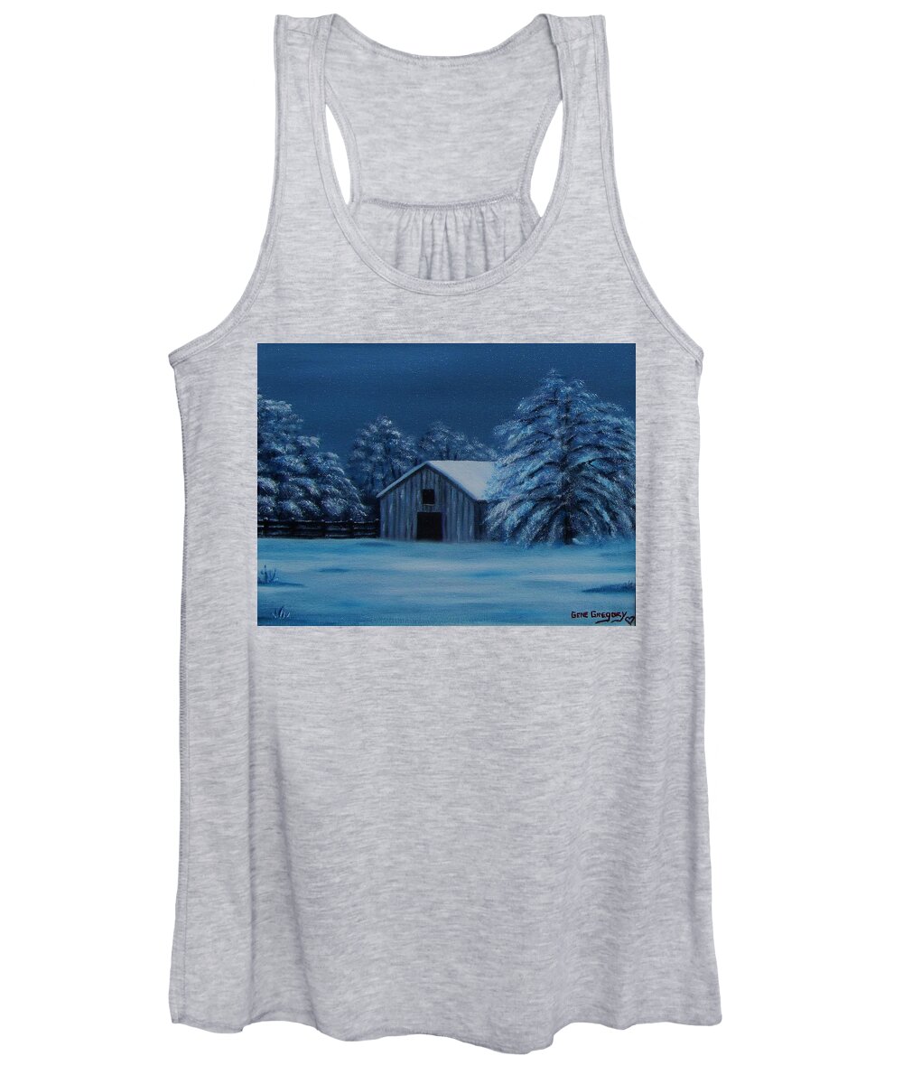 Barn And Snow Women's Tank Top featuring the painting Windburg barn 2 #1 by Gene Gregory