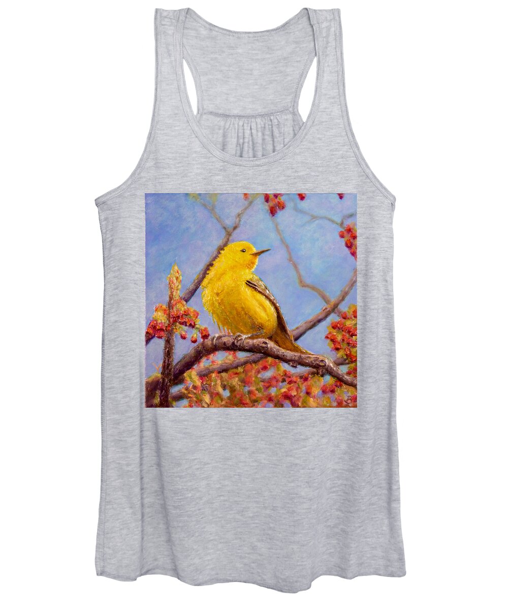 Golden Swamp Warbler Women's Tank Top featuring the painting Yellow Warbler #1 by Joe Bergholm
